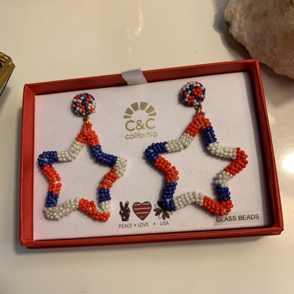 C&C California Red white and blue beaded Star earrings - Picture 2 of 3